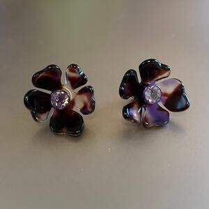 Pre-Owned Kate Spade gold tone purple crystal flower stud earrings